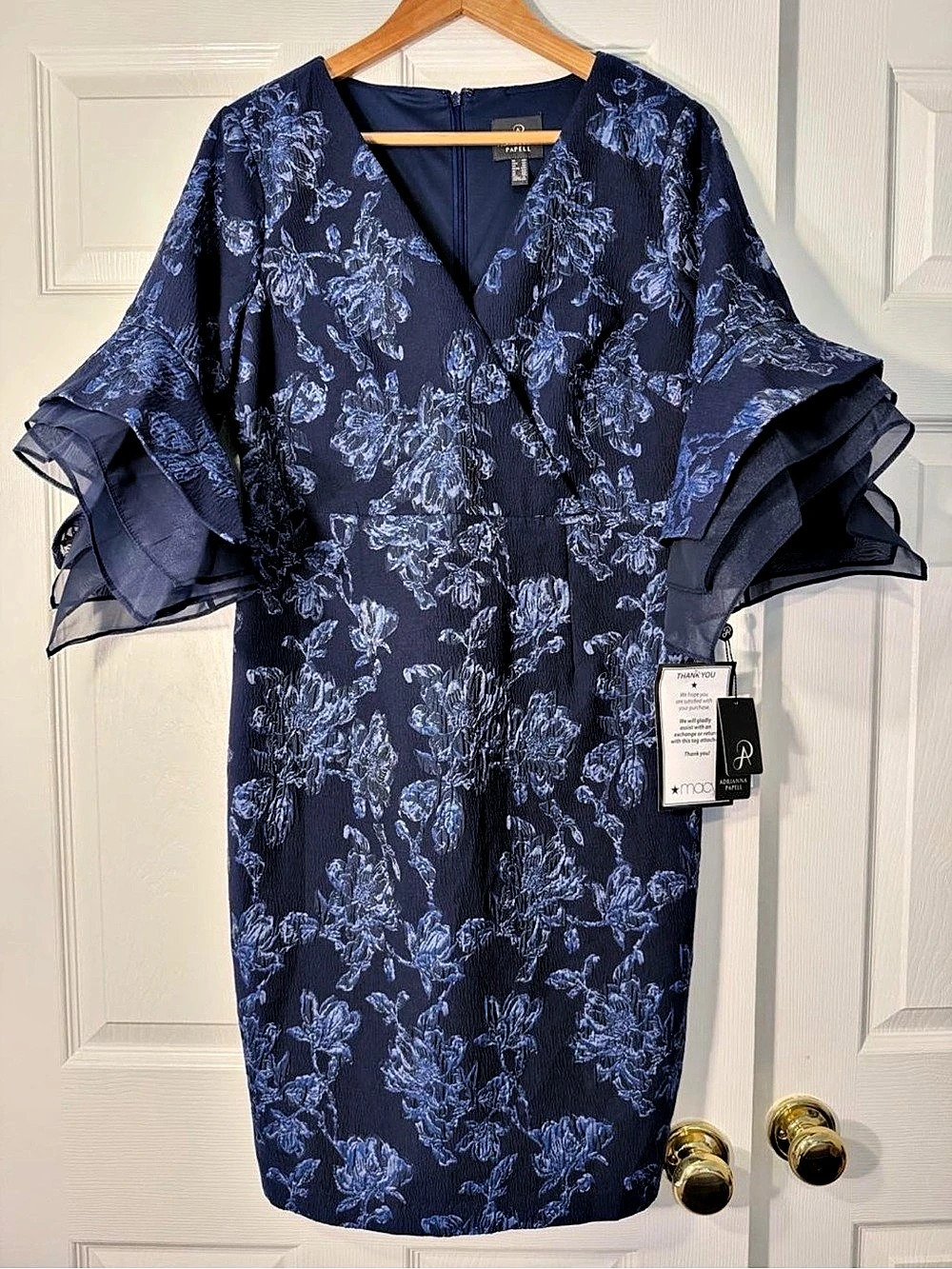 Adrianna Papell Combo Jacquard Dress Floral Mini Blue Size 12P